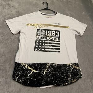 Switch Remarkable Shirt Mens Extra Large White Black Gold Graphic Longline